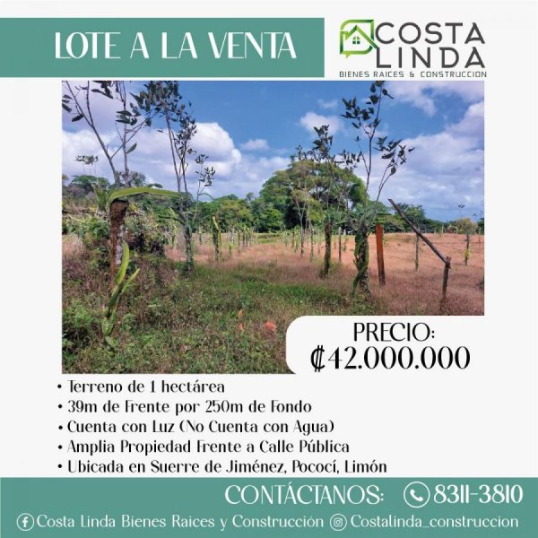 Terreno a la venta en Jiménez, Guápiles