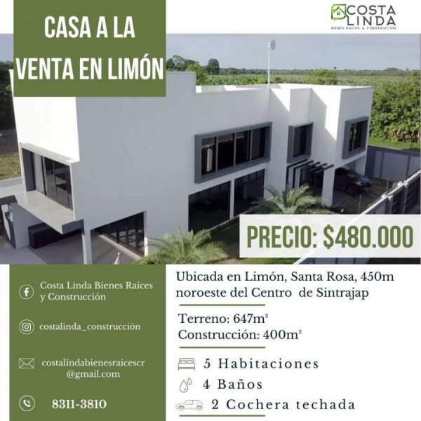 Casa a la venta en Santa Rosa, Lim?n 