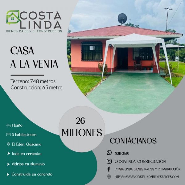 Foto Casa en Venta en Edén de Guácimo, Guácimo, Limón - ¢ 26.000.000 - CAV62543 - BienesOnLine