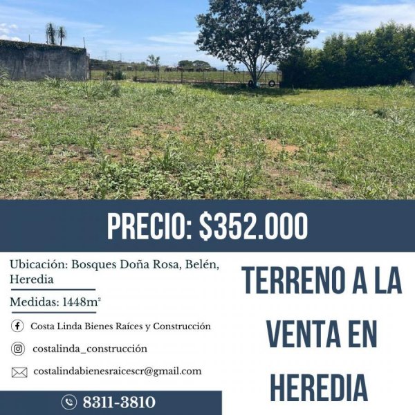 Terreno en Venta en Bosques Doña Rosa Belén, Heredia